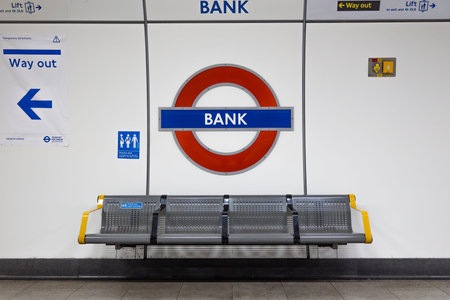 Bank Underground Station Sign and Roundel. London, UK, 26 December 2023のeditorial素材