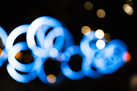 Defocused Blue Ring Lights Abstract Backgroundの写真素材