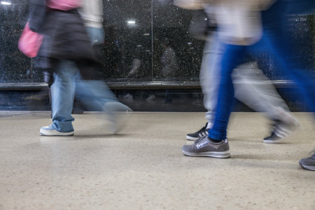 Blurred Motion of People Walking in Busy Public Hall. London, UK, 6 April 2024