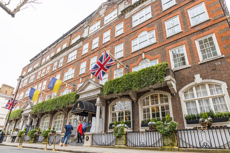 The Goring Hotel with British Flags. London, UK, 6 April 2024のeditorial素材