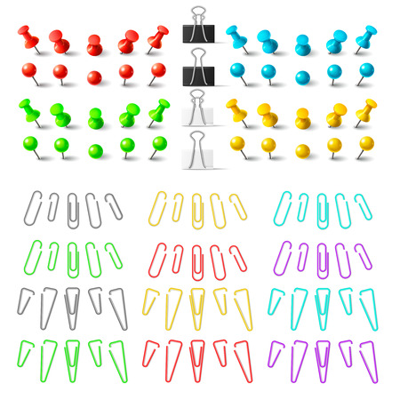 Colorful pushpins and paperclips binders, stationer elements. Toのイラスト素材