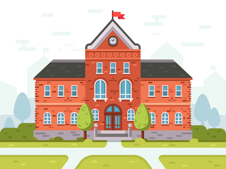 College campus for students or university building. Student house entrance vector illustrationのイラスト素材