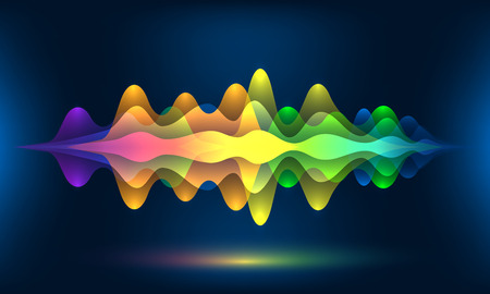 Colorful voice waves or motion sound frequency rhythm radio dj amplitude. Abstract soundtrack wave energy background or digital music beat tracking technology color visualization vector illustrationのイラスト素材