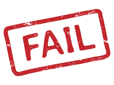 Red fail stamp. Grunge ink texture rubber stamp print frame with fail word tag or declined failed text. Screw up defeat words, rejected denied isolated vector illustrationのイラスト素材