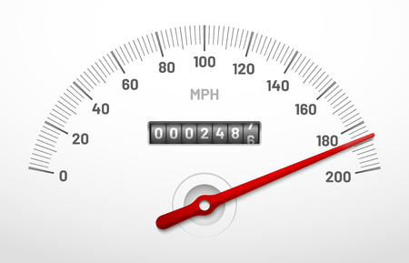 Car speedometer dashboard. Speed metre panel with odometer, miles counter and urgency dial or cars instrument fast dashboard. Mile gauge racing dash isolated vector conceptのイラスト素材