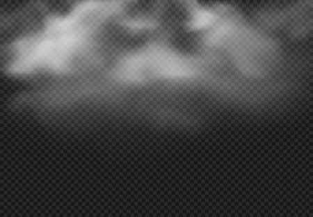 Smoke cloud. Fog clouds, smoky mist and realistic cloudy effect. Condensation smoke effects, ashes mist texture or toxic gas. 3D isolated vector illustrationのイラスト素材