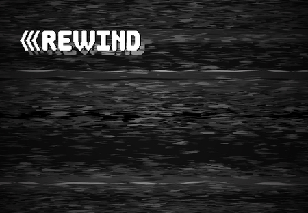 Rewind glitch screen. Retro television glitched vhs defect, glitches rewinds noise. White noise video error, vhs rewind pixel distortion graphic vector background illustrationのイラスト素材