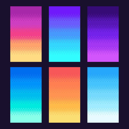 Dithering pixels background. Old retro video game pixel art gradient, retro arcade games 8 bit sky vector illustration setのイラスト素材