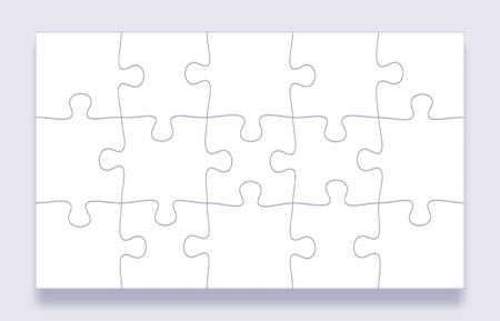 Puzzle pieces grid. Jigsaw tiles, mind puzzles piece and jigsaws details with shadow business presentation frame vector templateのイラスト素材