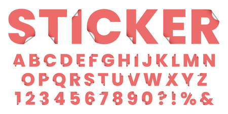 Sticker font. Sticky paper alphabet letters, stylized notepad stickers lettering and 3d fonts label. sticky paper alphabet font, notepad abc letter and number. Isolated symbols vector illustration setのイラスト素材