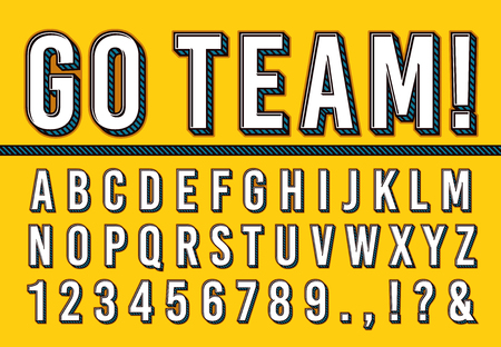 Sport letters font. College sports team typography lettering, sporting fonts alphabet and campus numbers. Athletic typeface team letter, athletes abc font. 3d vector illustration symbols setのイラスト素材
