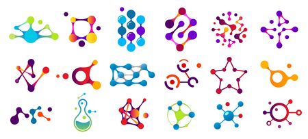 Connected molecules. Molecule connection model, chemistry particle and color molecular structure.のイラスト素材