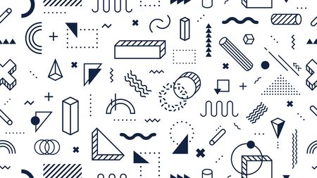 Abstract geometric shapes seamless pattern. Trendy memphis style, funky 80s memphis style design. geometric 90s funky pop poster or invitation card background vector illustrationのイラスト素材