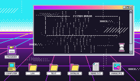Vaporwave 80s interface screen. Retro terminal or old computer screen, virtual hack attack and...