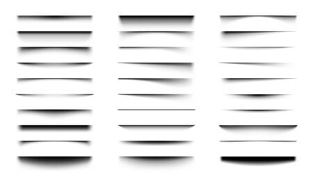 Realistic shadows. Overlay and transparency shadow effect template, box or paper page shadow with soft edges vector set. Transparent effect decoration, edge and shade divider illustrationのイラスト素材
