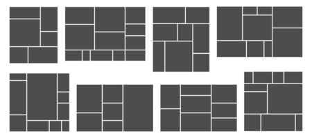 Square photo collage. Photos grid template, rectangular frame and pictures composition vector templates set. Collage image photo, pattern montage frame photography illustrationのイラスト素材