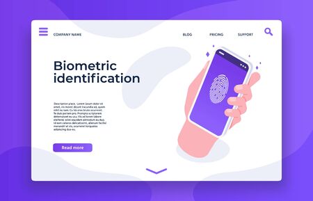 Biometric identification fingerprint, security sensor biometric, scan information, identification to access, vector illustrationのイラスト素材