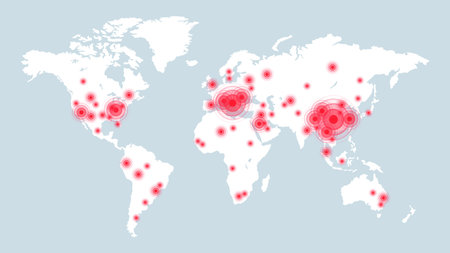 Confirmed cases of Covid-19 on world map. Infographic information, statistic virus disease on earth,...