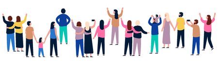 Group of people from behind. People showing and standing, gathering crowd back, illustration men and women vectorのイラスト素材