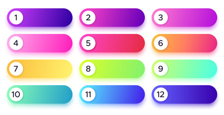 Gradient buttons with numbers in different color. Round bullet points. Template for application,...