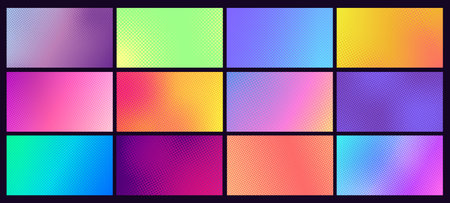 Gradient halftone background set. Comic dotted pop art backdrop with different colors as pink and...