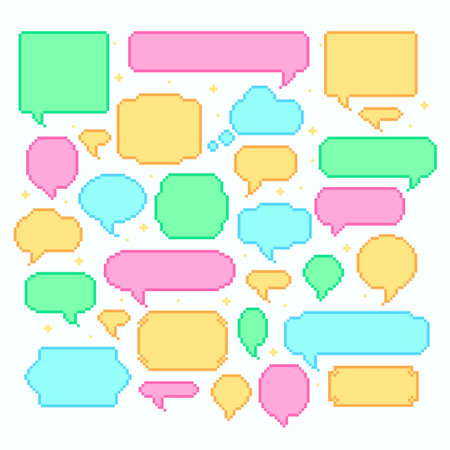 Pixel speech bubbles. Talk and communication message 8-bit style, chat square banner for conversation, vector illustrationのイラスト素材