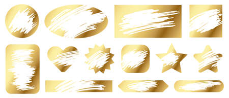Scratch cards. Lottery game gold texture for lucky winning and loser scratching tickets. Gambling, fast win jackpot coupon vector set. Getting award or prize winning, different shapes illustrationのイラスト素材