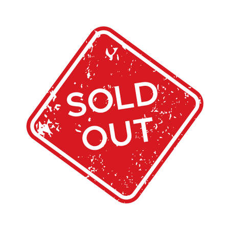 Red sold out rubber stamp. Isolated vector grunge sold out seal, illustration retail vintage stencil unclean insigniaのイラスト素材