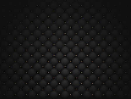 Luxury quilted background. Upholstery or matte black leather texture for sofa with golden nails for antique furniture decoration. Expensive material or royal fabric vector illustrationのイラスト素材