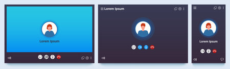 Video call interface. Web chat UI screen mockup. Application for calls and online conference...
