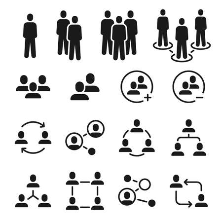 Network group icons. Social community, business team structure, people communication icon. Add member to employee meeting symbol vector setのイラスト素材