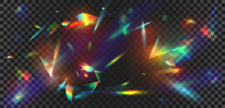 Abstract prism light reflection with rainbow flare background. Crystal sparkle burst, diamond refraction rays. Iridescent glow vector effectのイラスト素材