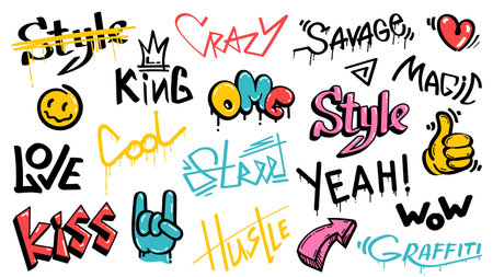 Abstract street graffiti lettering elements with grunge fonts