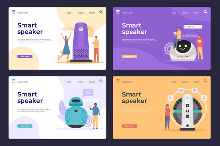 Electronic smart speakers with virtual assistant web page. People control devices with voice...