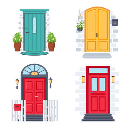 Front doors design, exterior facade of houseのイラスト素材