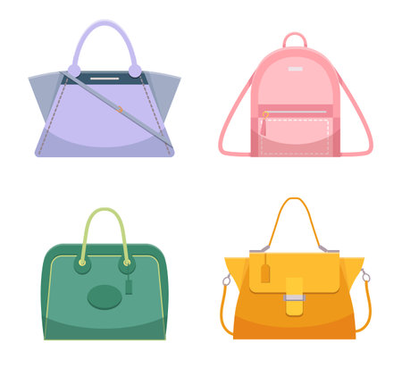 Woman leather casual bags, fashion handbag collectionのイラスト素材