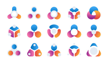 Cycle diagram. 3 step circle infographic elements, round business progress logo, colorful emblem and presentation graphic. Vector setのイラスト素材