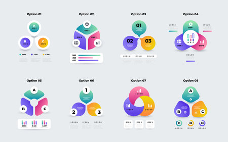 Venn diagram. Cycle 3-step infographic, round business process graph, circle data presentation info template. Vector setのイラスト素材