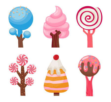 Caramel trees collection, sweet plant made from sugarのイラスト素材