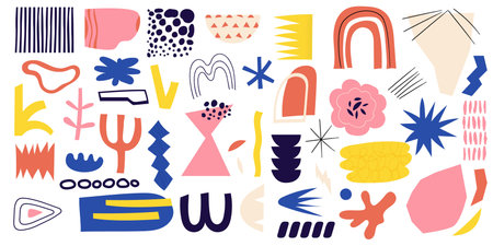 Abstract organic shapes. Floral nature doodle figures, cute brush scribble elements, messy geometric...