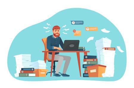 Stressed employees working at office overtime conceptのイラスト素材