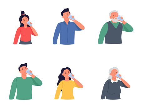 People drink water, man and woman hydration by clear drinkのイラスト素材