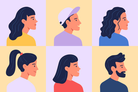 Profile portraits. Avatars female and male, woman and man, head faceのイラスト素材