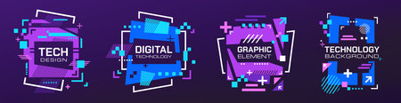 Technology banners shapes. Abstract geometric information with futuristic electronic design, network...