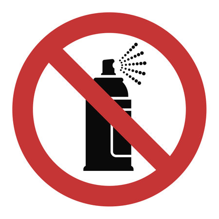 Spray prohibited sign. No spray tabu symbol with flat style, no graffiti quality symbol for prohibition sticker. Vector no aerosole symbolのイラスト素材