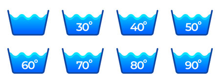 Machine wash temperature icon. Simple pictogram for washing machine, laundry care instruction for textile care. Vector isolated setのイラスト素材