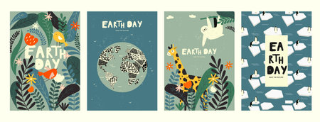 Earth environmental banner. Global warming concept, save earth planet with recycle logo and hands, ecology and nature protection. Vector illustrationのイラスト素材