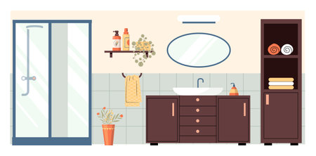 Cartoon bathroom interior for apartment design flatのイラスト素材