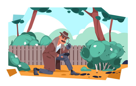Cartoon detective character searching proof and make investigationのイラスト素材