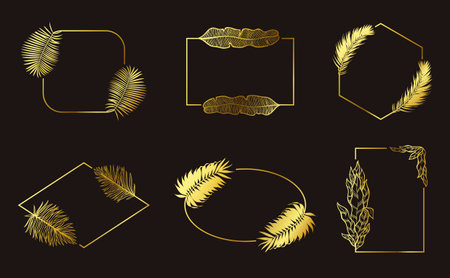 Golden leaves frames for decoration and design labelのイラスト素材